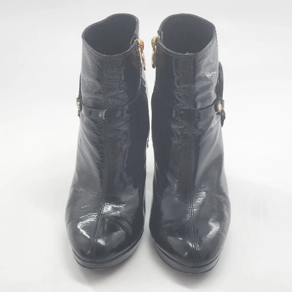 TORY‎ BURCH Whitney Black Patent Leather Heeled Boots Size 10